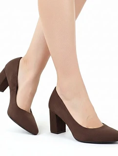 Dámske semišové lodičky na podpätku PB414 / SK403E Tmavo hnedé - Sergio Leone