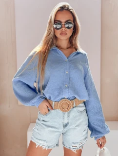 Dámska mušelínová košeľa oversize MUSLINEA modrá FashionStreet DY0479