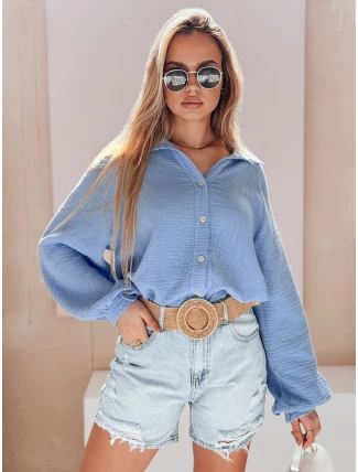 Dámska mušelínová košeľa oversize MUSLINEA modrá FashionStreet DY0479