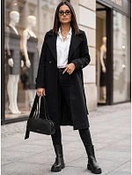 Dlhý dámsky dvojradový kabát s opaskom, čierny, FashionStreet NY0806