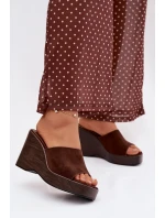 Ženské pantofle na platformě čokoládové Ravelia