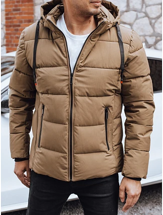 Pánska prešívaná zimná bunda s kapucňou FashionStreet camel TX5067