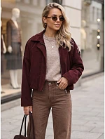 Dámska krátka bordová kordová bunda FashionStreet TY6019