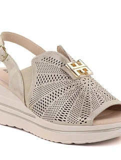 Dámske kožené sandále na platforme koturn gold M.Daszynski 25144-4