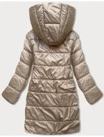 Béžovo-biela preložená obálková dámska bunda s kapucňou (B8040-12026)