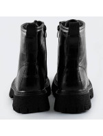 Čierne dámske šnurovacie topánky "krokodíl" (A9897)