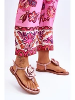 Damskie Sandały Japonki Z Materiałową Różą Nude Carisma