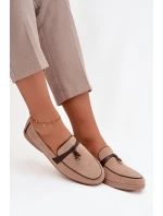 Mokasyny Loafersy Dámské Z Eko Zamszu Béžové Darwen