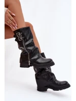 Dámské kotníkové boty s obráceným límcem zateplené s přezkami černé Salarie