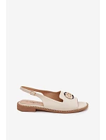 Dámské sandály na nízkém podpatku s ozdobou S.Barski KV61-6037 Krémové