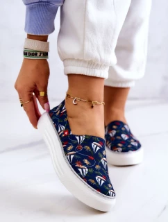 Damskie Tenisówki Slip On Memory Foam Big Star JJ276016 Granatowe