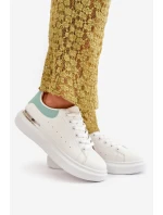 Niskie Trampki Damskie Na Platformie Z Eko Skóry Biało-Zielone Nevelena