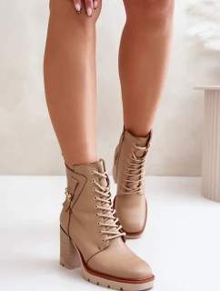 Ocieplane Botki Na Słupku Ze Złotym Detalem Beżowe Ivarisse