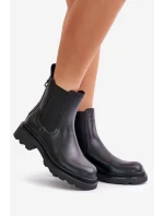 Skórzane Botki Sztyblety Z Ozdobnym Łańcuchem Ocieplane D&A JC42-86 Czarne