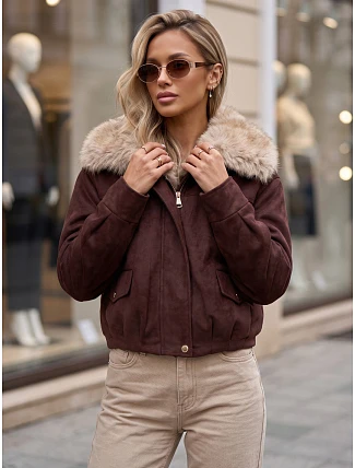 Dámska zimná semišová bunda s kožušinou, vínová, FashionStreet TY5699 Dámska zimná semišová bunda s kožušinou, vínová, FashionStreet TY5699