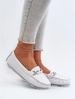 Skórzane Mokasyny Damskie Z Ozdobą Białe S.Barski LR339