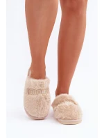 Kapcie Damskie Z Futerkiem I Napisem Beżowe Kalelia
