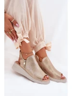 Sandały Damskie Na Koturnie Złote Mevinette