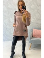 Mikina s dlhým chrbtom a kapucňou mocca