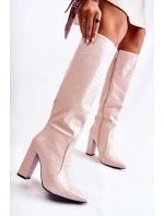 Modne Kozaki Na Słupku Beżowe Constancy