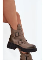 Dámske kožené zateplené členkové topánky s prackami a ozdobnými detailmi Zazoo 60482 dark beige
