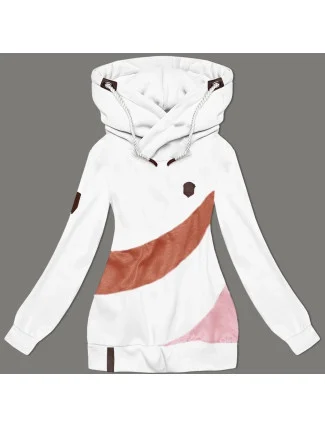 Dámska bielo-béžová hrubšia mikina s prúžkami (2302)