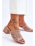 Klapki Na Obcasie Z Siateczką S.Barski KV-612-1 Nude