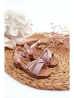 Błyszczące Dziecięce Sandałki Na Rzep Różowe Delphina