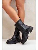 Botki Damskie Eko Skórzane Na Zamek Z Ozdobnymi Detalami Czarne Reritha