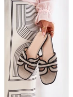 Klasyczne Klapki Damskie Płaskie Beżowo-Czarne Scazze