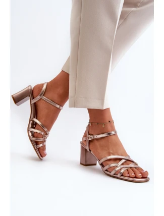 Sandały Damskie Na Słupku Sergio Leone SK065 Złote