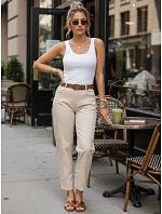 Dámske džínsy s opaskom mom fit béžové FashionStreet UY3056
