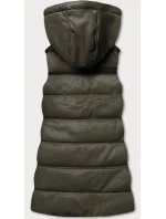 Teplá dámska vesta v army farbe z eko kože (D-3231-22)
