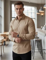 Pánska košeľaSLIM FIT elegantná hladká béžová FashionStreet DX2681