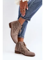 Zazoo 2871 Ażurowe Botki Damskie Sznurowane Beżowe