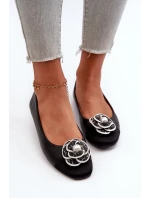 Baleriny Damskie Eko Skórzane Z Ozdobnym Detalem Czarne Divinella