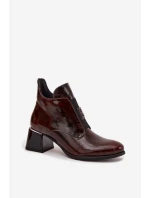 Skórzane Lakierowane Botki Na Klocku Z Ozdobnym Detalem Ocieplane Zazoo 60560 Ciemnobrązowe Skórzane Lakierowane Botki Na Klocku Z Ozdobnym Detalem Ocieplane Zazoo 60560 Ciemnobrązowe