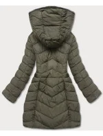 Perová dámska bunda v khaki farbe pre prechodné obdobie (2M-001)
