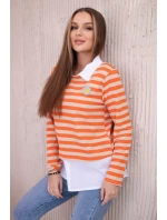 Pruhovaná bavlnená blúzka s golierom oranžová+béžová