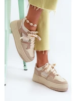 Sneakersy Damskie Na Platformie Z Eko Skóry Beżowe Moun