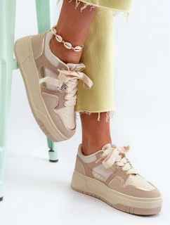 Sneakersy Damskie Na Platformie Z Eko Skóry Beżowe Moun