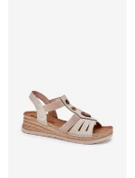 Sandały Damskie Na Koturnie Z Ozdobami Inblu RV000015 Jasnobeżowe