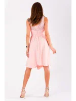 Dámske spoločenské šaty EVA & LOLA stredne dlhé ružové - Ružová / S - EVA & LOLA