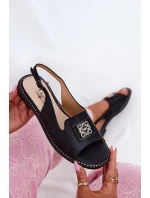 Eleganckie Sandały Damskie Na Płaskim Obcasie Z Ozdobą S.Barski KV51-082 Czarne