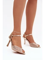 Dámské sandály na jehlovém podpatku s zlatým zdobením Peloria