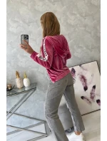 Velúrová mikina s kapucňou fuchsiová