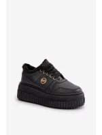 Sneakersy Buty Sportowe Damskie Ocieplane Na Masywnej Podeszwie Czarne Verissha