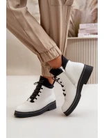 Botki Damskie Ocieplane Z Niską Cholewką Eko Skórzane Białe