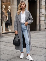 Dlhý dámsky kabát s opaskom na prechodné obdobie, tmavošedý, FashionStreet NY0773 Dlhý dámsky kabát s opaskom na prechodné obdobie, tmavošedý, FashionStreet NY0773