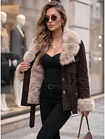 Dámska bunda s odnímateľnou kožušinou, hnedá, FashionStreet TY5851 Dámska bunda s odnímateľnou kožušinou, hnedá, FashionStreet TY5851